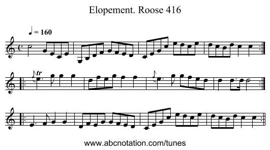Elopement. Roose 416 - staff notation