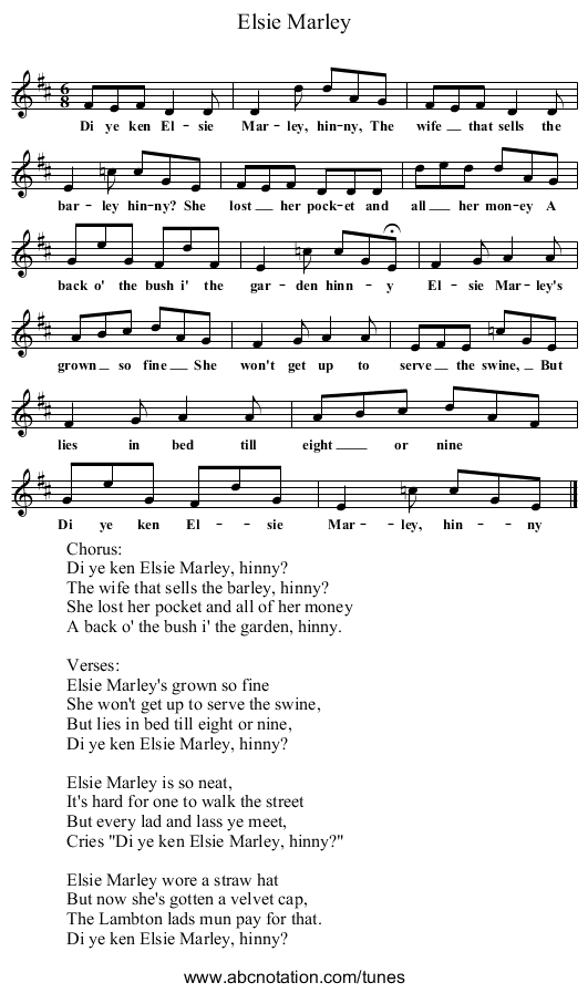 Elsie Marley - staff notation