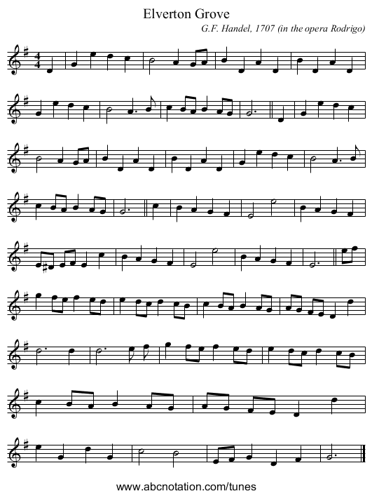 Elverton Grove - staff notation