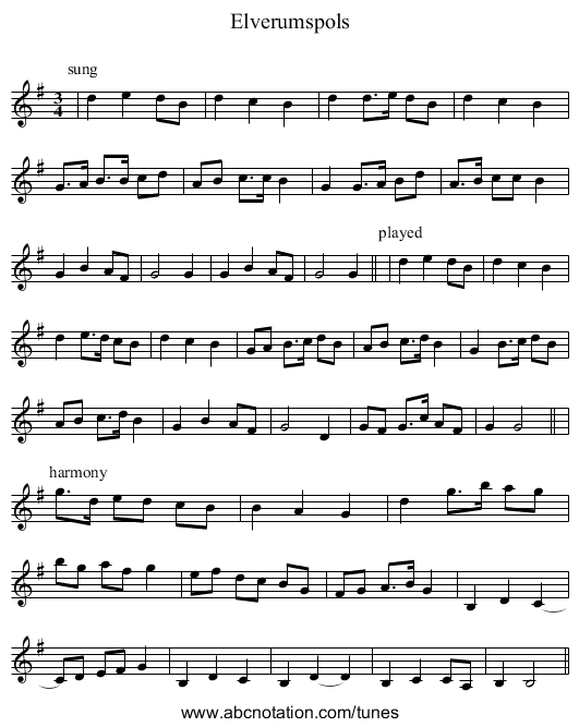 Elverumspols - staff notation