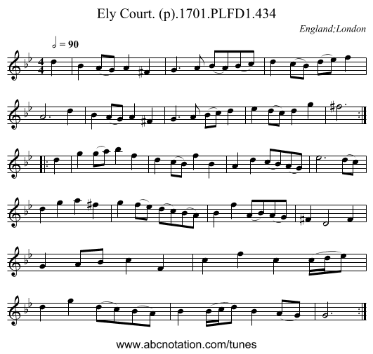 Ely Court. (p).1701.PLFD1.434 - staff notation