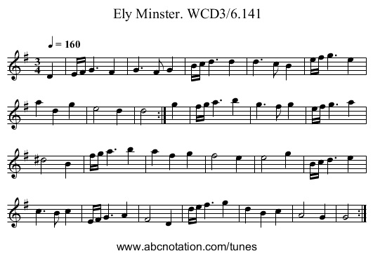 Ely Minster. WCD3/6.141 - staff notation