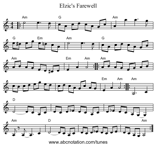 Elzic's Farewell - staff notation