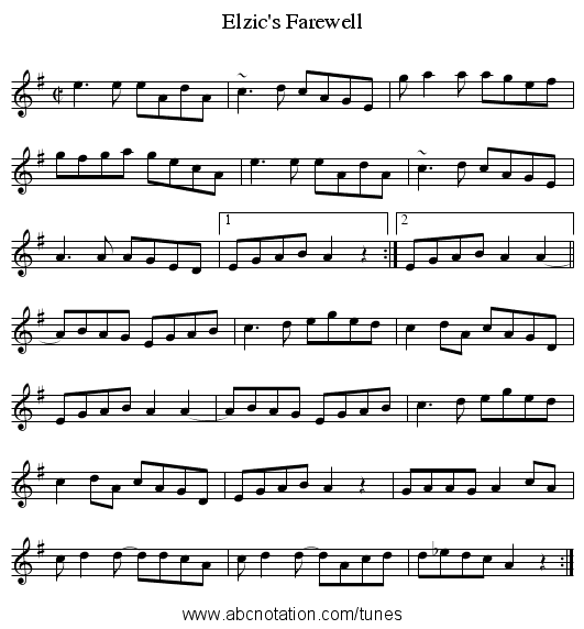 Elzic's Farewell - staff notation
