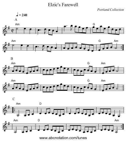Elzic's Farewell - staff notation