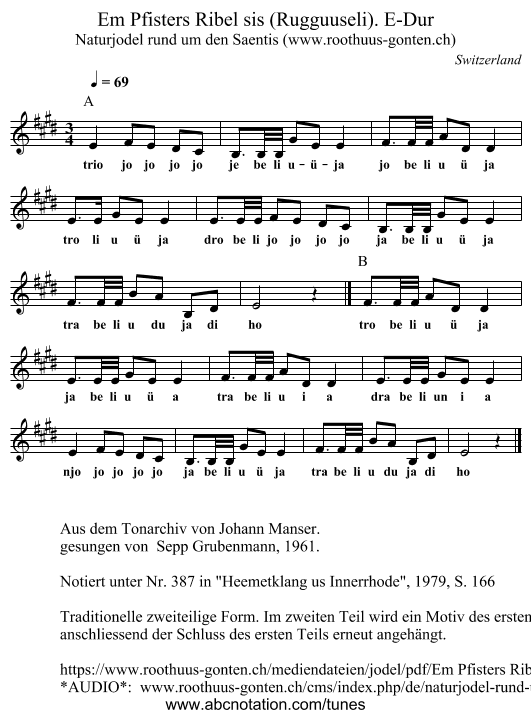 Em Pfisters Ribel sis (Rugguuseli). E-Dur - staff notation
