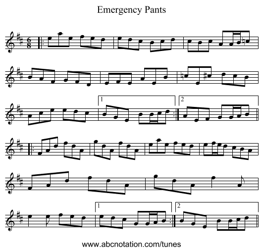 Emergency Pants - staff notation