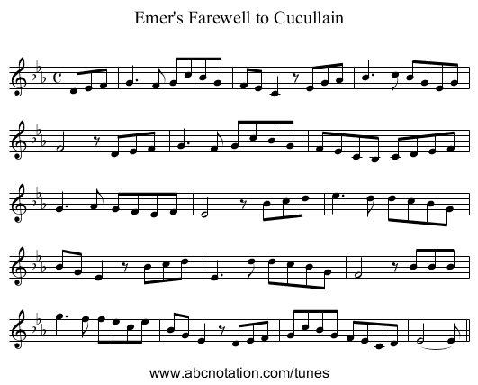 Emer's Farewell to Cucullain - staff notation