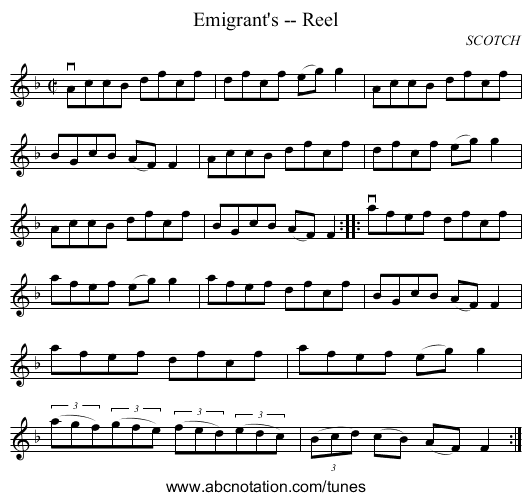 Emigrant's -- Reel - staff notation