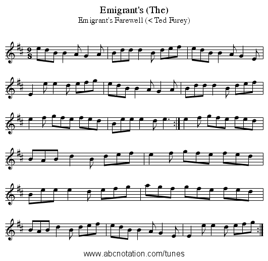 Emigrant's (The) - staff notation