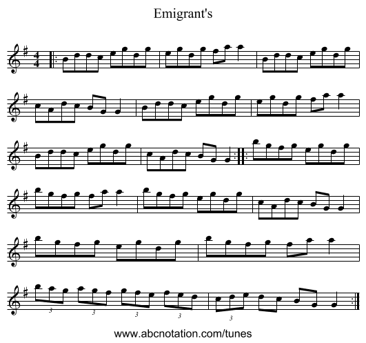 Emigrant's - staff notation