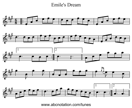 Emile's Dream - staff notation