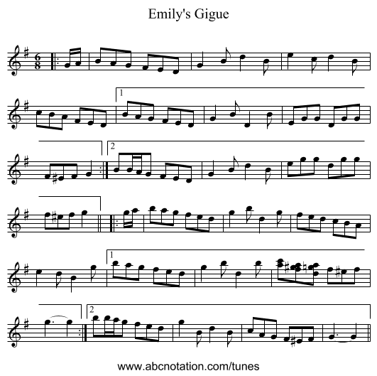 Emily's Gigue - staff notation