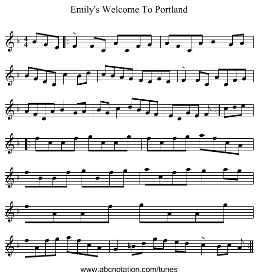 Emily's Welcome To Portland - staff notation