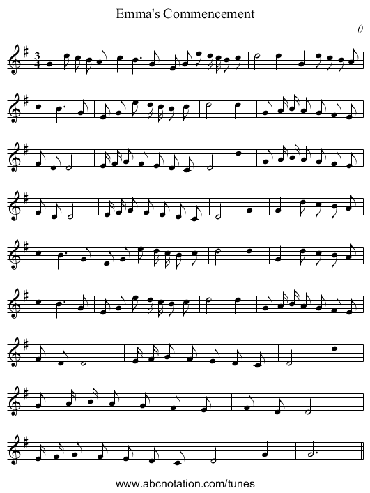 Emma's Commencement - staff notation