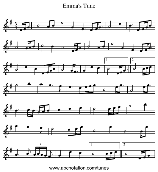 Emma's Tune - staff notation