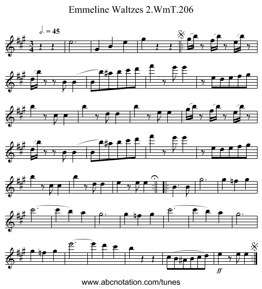 Emmeline Waltzes 2.WmT.206 - staff notation
