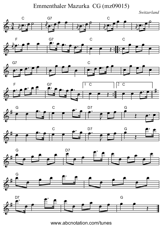 Emmenthaler Mazurka CG (mz09015) - staff notation