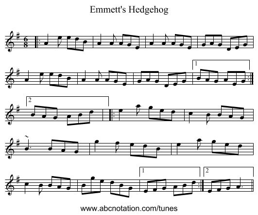 Emmett's Hedgehog - staff notation