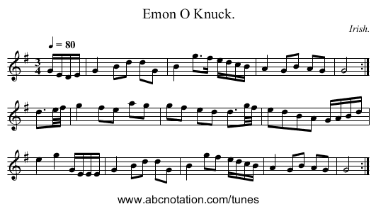 Emon O Knuck. - staff notation