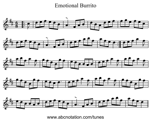 Emotional Burrito - staff notation