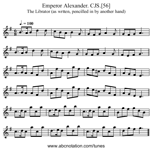 Emperor Alexander. CJS.[56] - staff notation