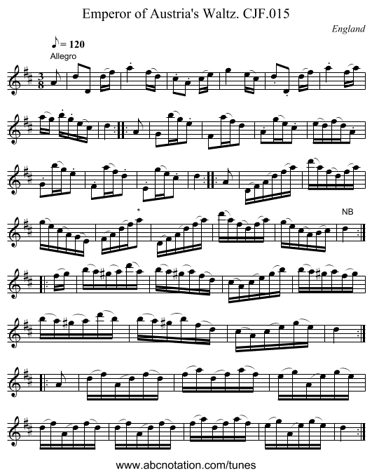Emperor of Austria's Waltz. CJF.015 - staff notation
