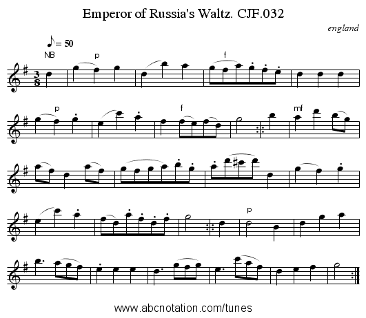 Emperor of Russia's Waltz. CJF.032 - staff notation