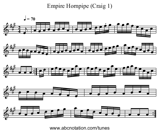 Empire Hornpipe (Craig 1) - staff notation
