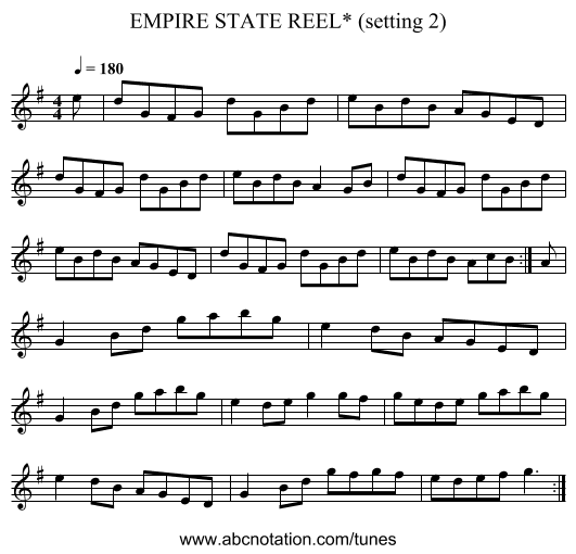 EMPIRE STATE REEL* (setting 2) - staff notation