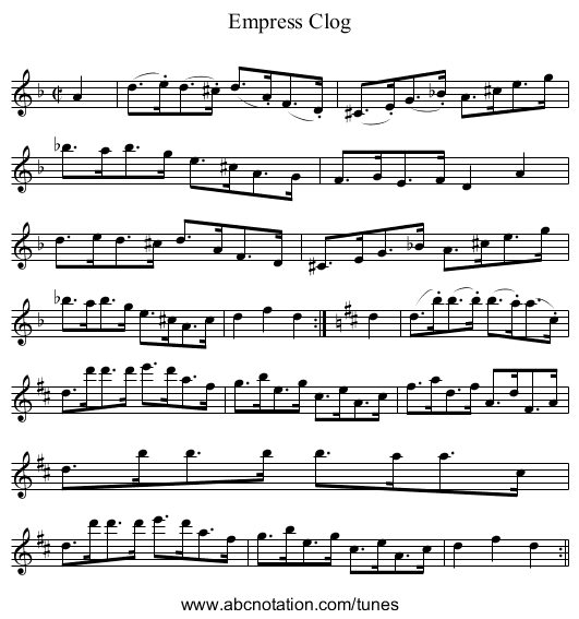 Empress Clog - staff notation