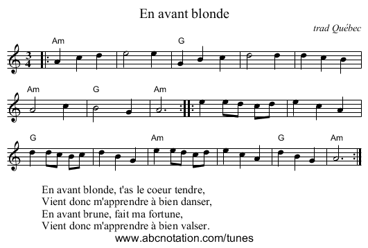 En avant blonde - staff notation
