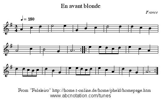 En avant blonde - staff notation