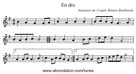 En dro - staff notation