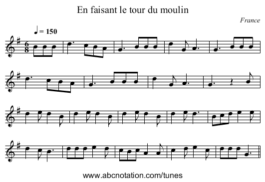 En faisant le tour du moulin - staff notation