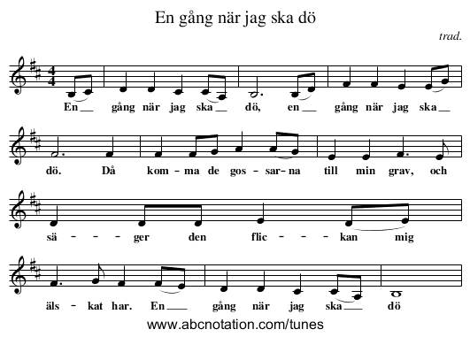 En gång när jag ska dö - staff notation