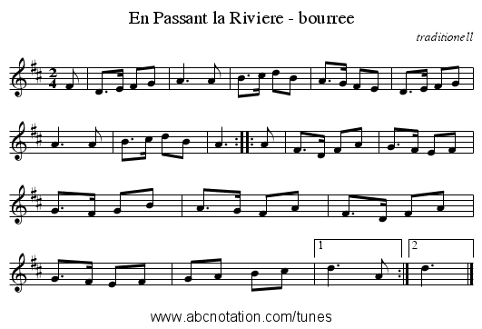 En Passant la Riviere - bourree - staff notation