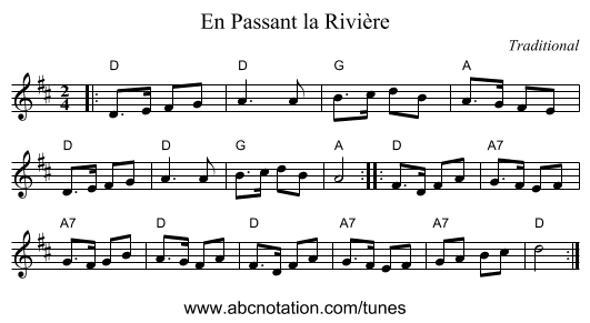 En Passant la Rivière - staff notation