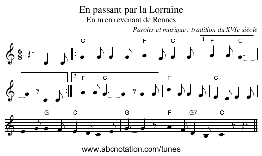 En passant par la Lorraine - staff notation