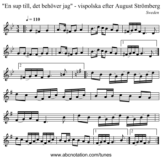 En sup till, det behöver jag - vispolska efter August Strömberg - staff notation