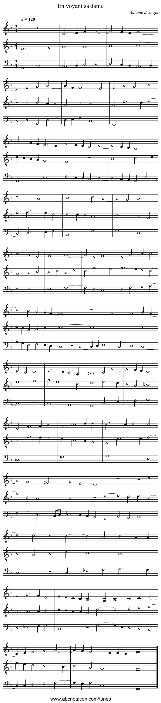 En voyant sa dame - staff notation