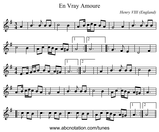 En Vray Amoure - staff notation
