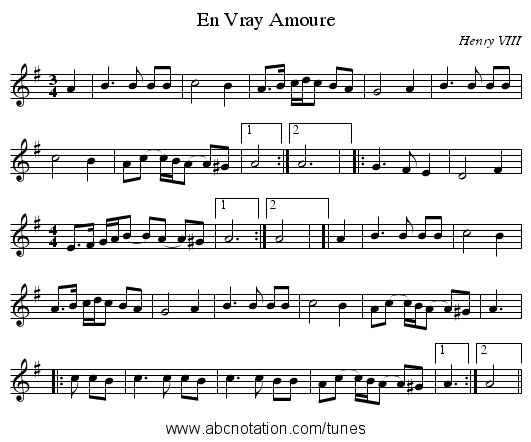 En Vray Amoure - staff notation