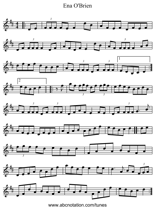 Ena O'Brien - staff notation