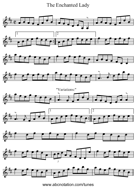 Enchanted Lady, The - staff notation
