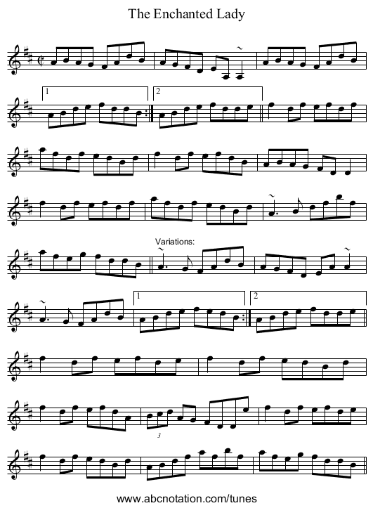 Enchanted Lady, The - staff notation