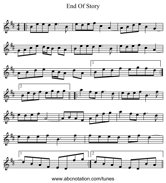 End Of Story - staff notation