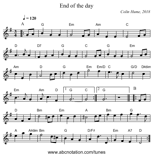 End of the day - staff notation
