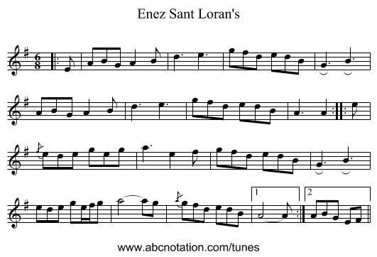 Enez Sant Loran's - staff notation