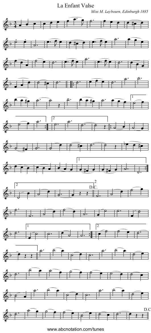 Enfant Valse, La - staff notation